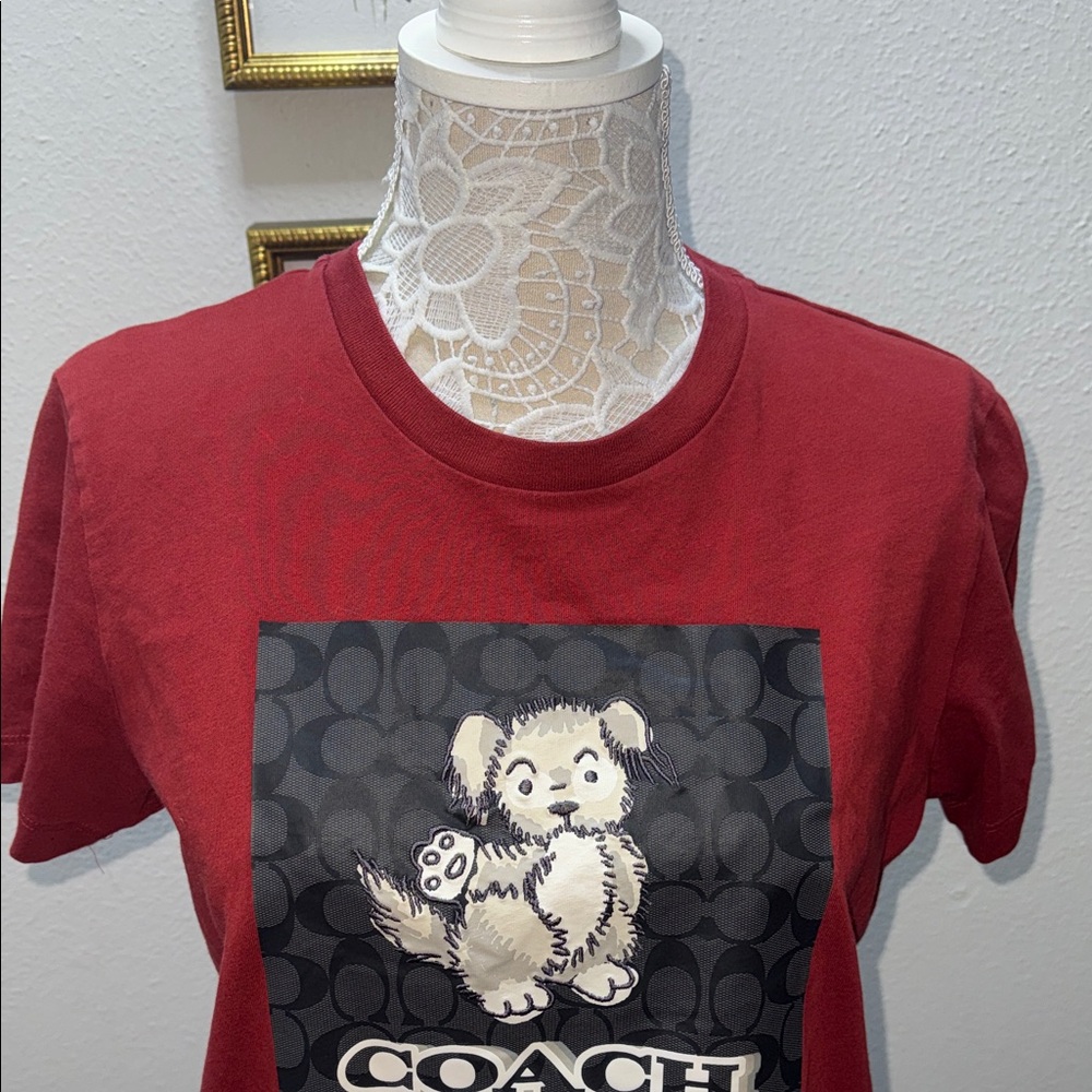 Coach Red Short Sleeve Tee with Bear Graphic - Picture 3 of 6